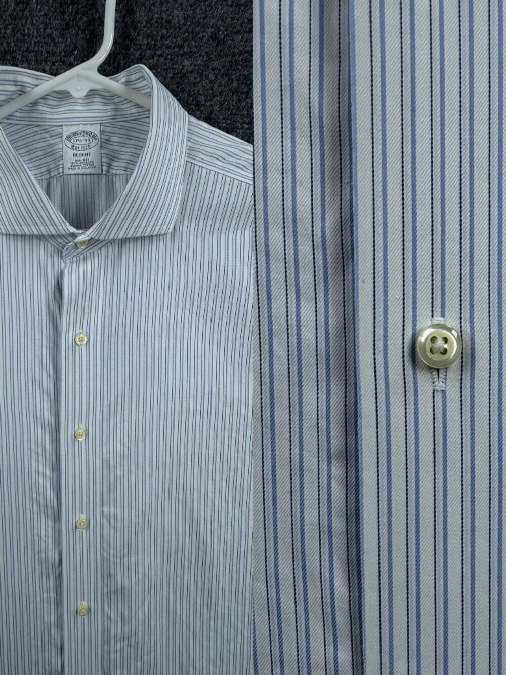 Brooks Brothers Twill Cotton Regent Supima Striped 17.5 33 Non-Iron Blue White